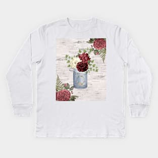 Milk Can with Burgundy flowers Kids Long Sleeve T-Shirt